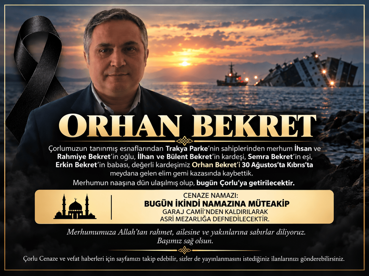 ORHAN BEKRET’İN CENAZESİ BUGÜN