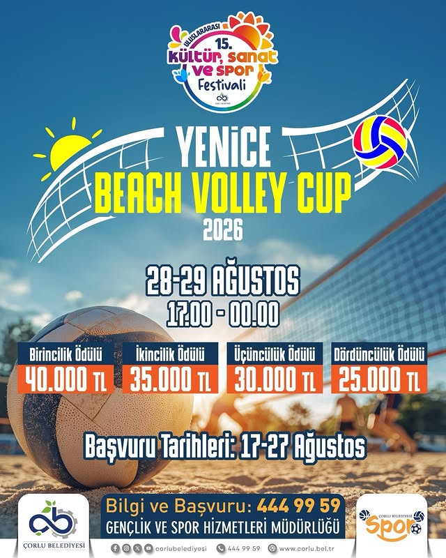 Çorlu Yenice Beach Volley Cup 2026 için geri sayım başladı