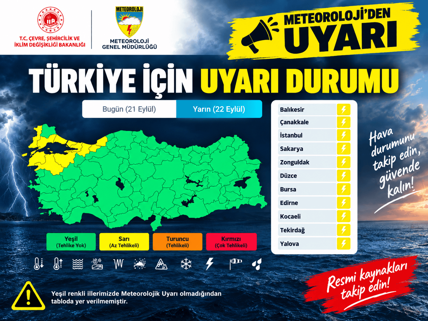 Meteoroloji’den Tekirdağ İçin Kuvvetli Yağış Uyarısı