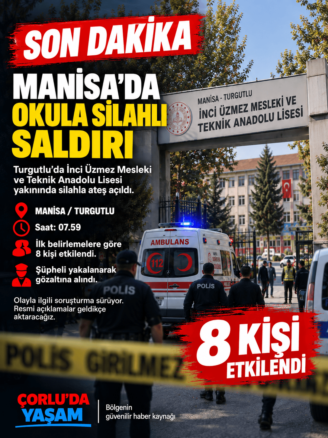 Manisa Turgutlu’da Okul Yakınında Silahlı Saldırı: 8 Kişi Etkilendi