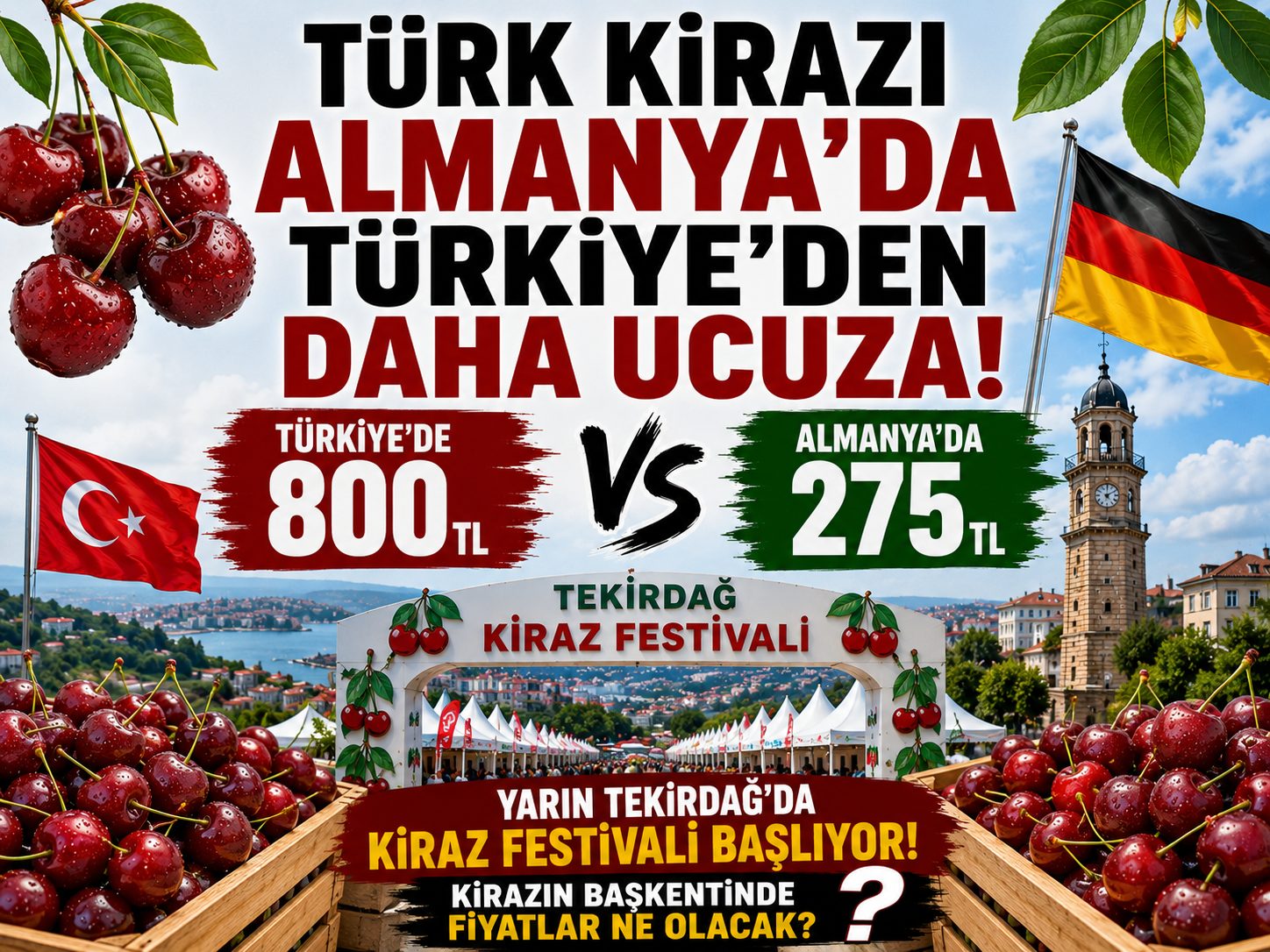 Türk Kirazı Almanya'da Türkiye'den Daha Ucuza Satılıyor: Kirazın Başkenti Tekirdağ'da Fiyatlar Ne Olacak?