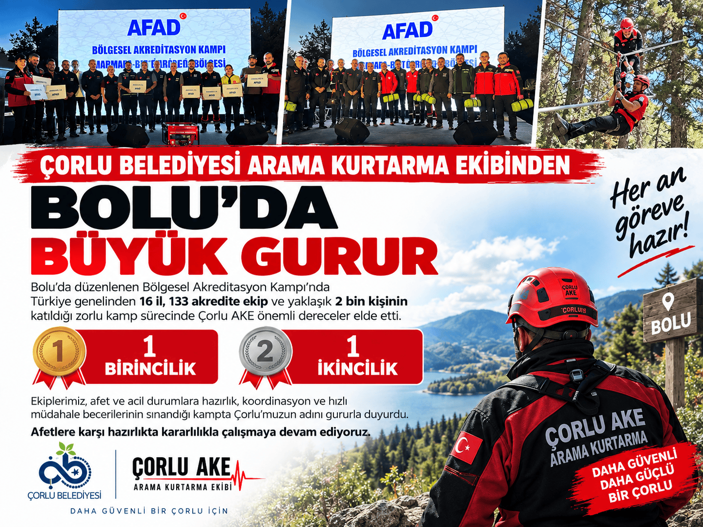 Çorlu Belediyesi Arama Kurtarma Ekibi’nden Bolu’da Büyük Başarı