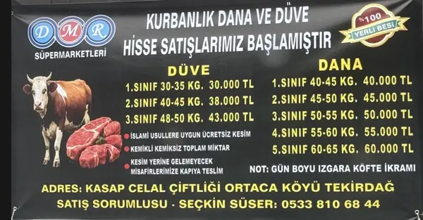 Çorlu'da 2026 Kurban Sezonu Başladı: Dana ve Düve Hisse Fiyatları