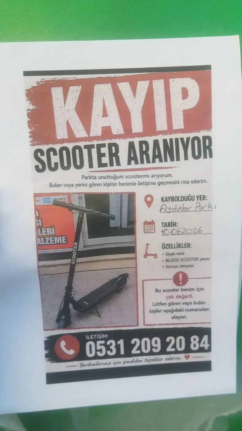 Arka farı kırık blood marka elektrikli scooter