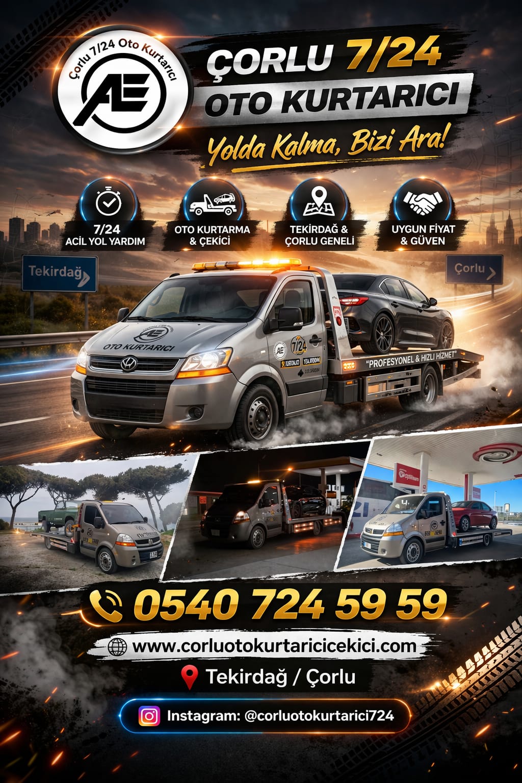 AE Çorlu 7/24 Oto Kurtarıcı Çekici